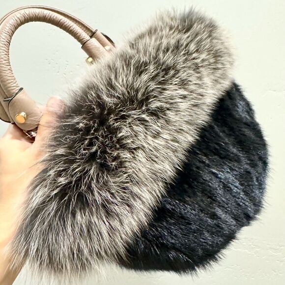 Colorblock Handmade Real Mink Fur & Fox Fur Removable leather Handles Bag - Picture 11 of 14